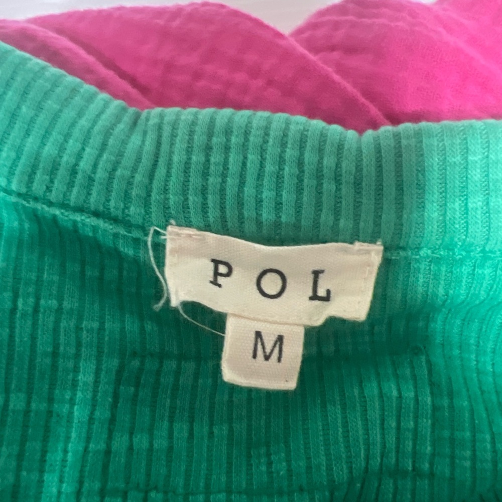 Pol Green Lace Patchwork Button Front Shacket Top… - image 4